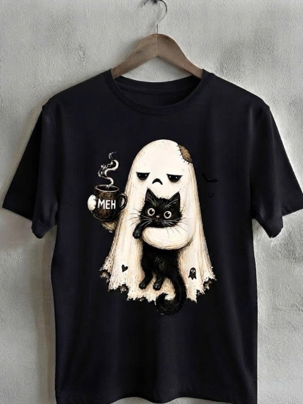 Black Cat Ghost Graphic T-Shirt for Cat Lovers